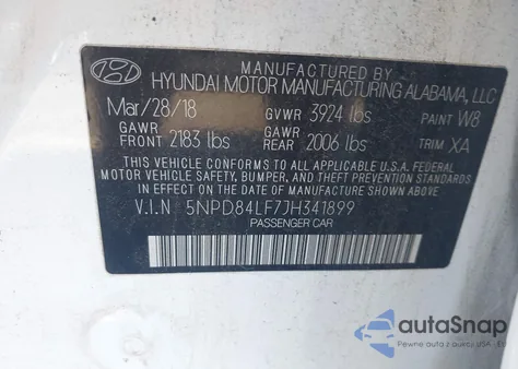 2018 Hyundai Elantra Value Edition z USA, uszkodzony, nr VIN 5NPD84LF7JH341899